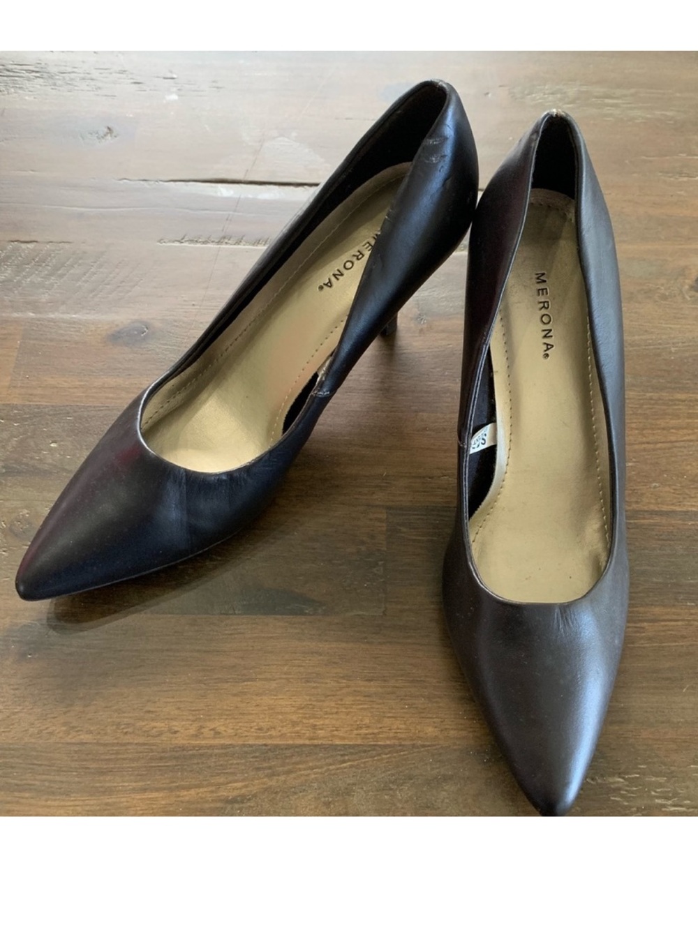 ✅ Merona Dark brown leather-look pumps heels